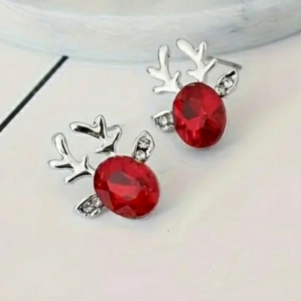 Red Reindeer Antler Christmas Earrings